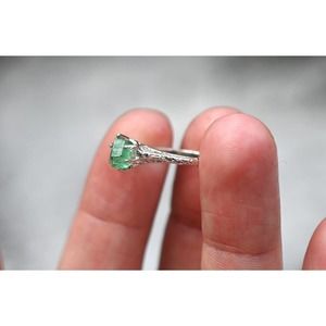 Emerald ring, Natural Emerald engagement Ring, sterling silver simple mi…